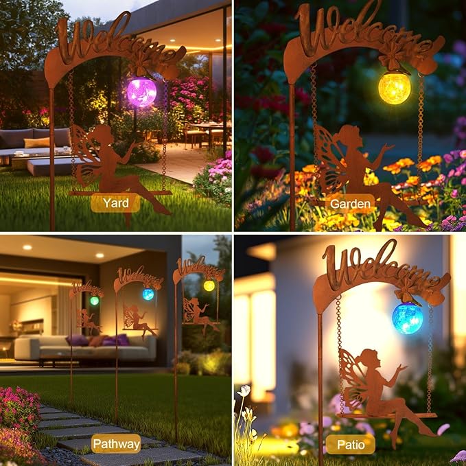 HONGLAND Solar Garden Lights Outdoor Decor, Solar Fairy Lights Outdoor Moon Decor, Housewarming Ornaments for Patio, Lawn, Yard, Pathway - Unique Gardening Gifts for Women Mom Grandma-Ruum Studio Home