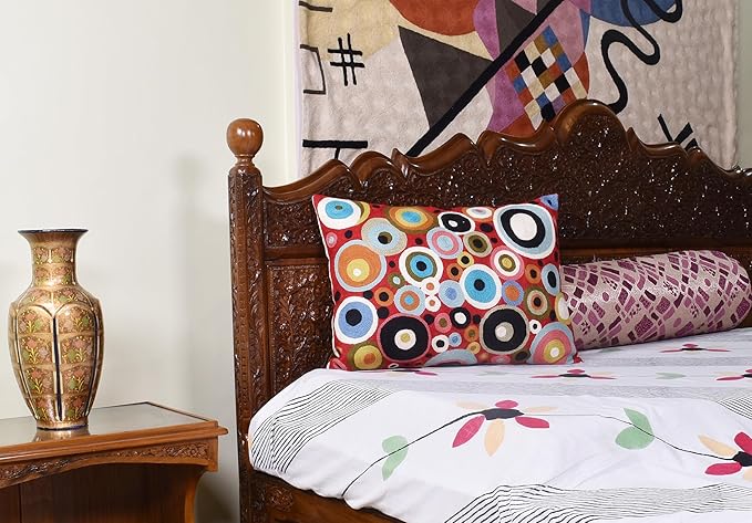 Lumbar Red Polka Dots Decorative Pillow Cover Contemporary Pillowcase Farmhouse Chair Cushion Modern Outdoor Pillowsham Couch Cushion Hand Embroidered Wool Size - 14x20-Ruum Studio Home