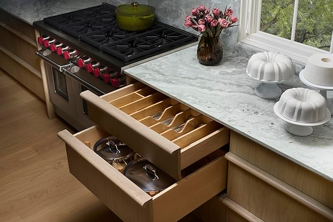 Rev-A-Shelf Trim-to-Fit Silverware Drawer Organizer For Kitchen Utensils, Cutlery Cabinet Storage Divider Insert, 33" x 22", Maple Wood, 4WUTCT-36-1-Ruum Studio Home