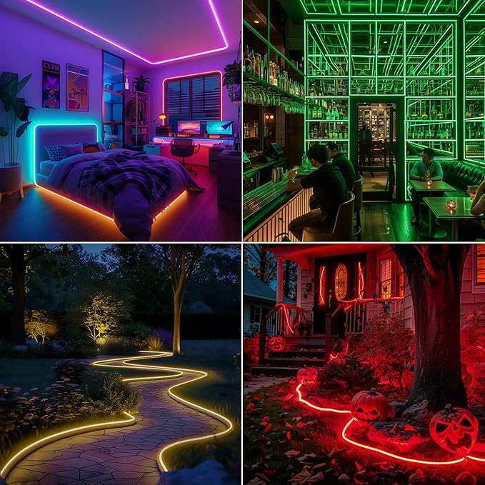GZBtech RGB LED Neon Rope Lights 82FT/25M, AC 110-120V Waterproof Color Changing LED Rope with Remote Controller, Dimmable Multi Color Neon Rope Lighting for Indoor Outdoor Commercial Use-Ruum Studio Home
