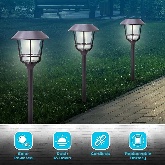 Solar LED Path Lights 4 Pack – 12 Lumens, Warm White, Oil-Rubbed Bronze, Solar Powered, Stainless Steel, Weather-Resistant for Garden, Walkway, Patio-Ruum Studio Home