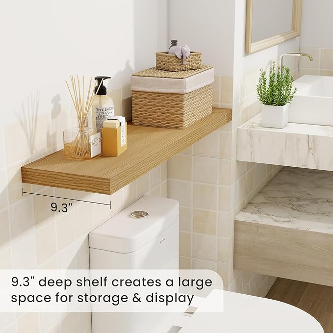 36 Inch Floating Shelves, 9.3 Inch Deep Rustic Wall Shelves - Extra Deeper Wall Mounted Storage Shelves for Bathroom, Kitchen, Living Room (Oak, Set of 2)-Ruum Studio Home