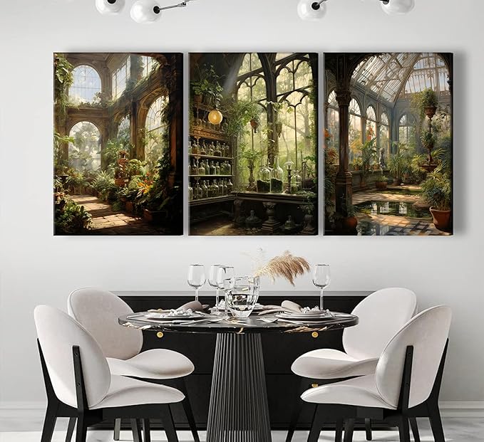 3pcs Framed William Morris Green Plants Canvas Wall Art Medieval Castle Posters Prints Gothictalian Landscape Painting Pictures Paintings Wall Decor for Living Room Bathroom Bedroom Decoration-Ruum Studio Home