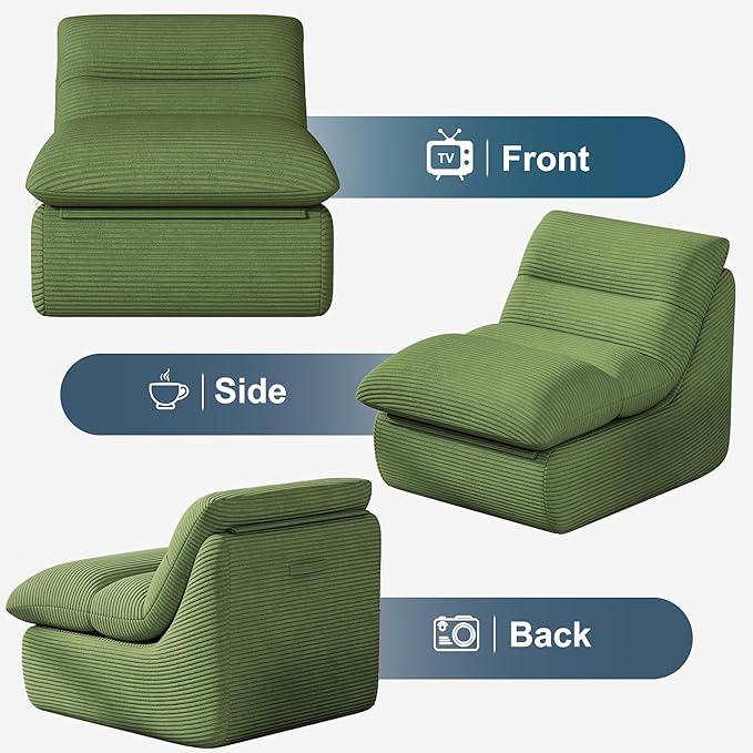 Misolant Bean Bag Chairs，Big Corduroy Fabric Sofa Bean Bag Chair for Adults and Teens with High-Resilience Sponge, Non-Slip Base Floor Lounge Sofa for Home, Living Room, Bedroom, Gaming Green-Ruum Studio Home