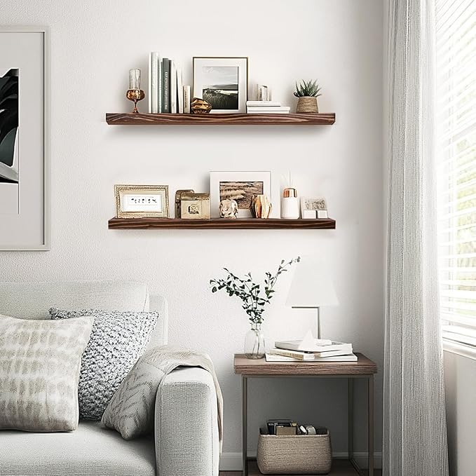 Floating Wall Shelves 2-Pack - 24-Inch Rustic Brown Wooden Shelves for Storage and Décor, Easy Installation for Living Room, Bedroom, and Kitchen-Ruum Studio Home