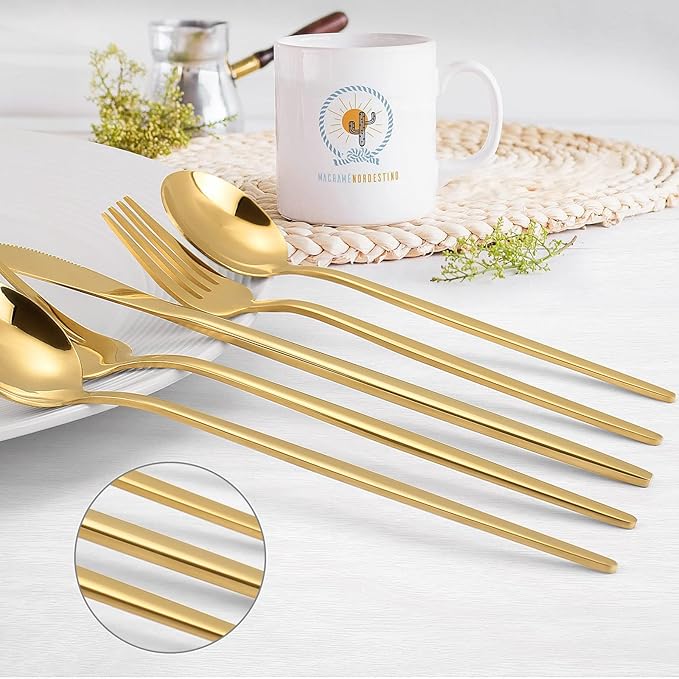 KassKa Gold Silverware Set, 20 Pieces Flatware Cutlery, Stainless Steel Utensils Spoon Fork Knives for Home Restaurant and Kitchen, Mirror Polished Finished, Service for 4-Ruum Studio Home