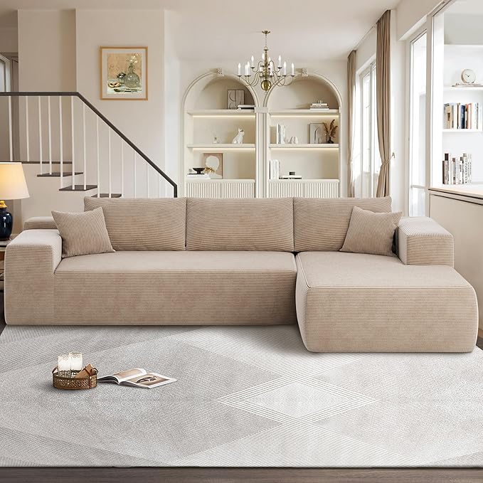 104" Cloud Sectional Couches for Living Room,L Shaped Boneless Couch in A Box,Sleeper Sofa with Comfy Chaise No Assembly Required,Camel-Ruum Studio Home