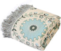 Snycler Boho Throw Blanket for Bed - 100% Cotton Ultra Soft Rustic Quilt - Blue Boho Floral Printed Farmhouse Decor Bed Blankets, 60"×80" All Season Rustic Throw for Sofa Couch Chair-Ruum Studio Home
