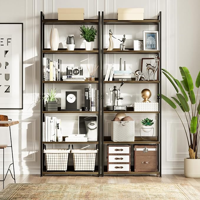 NUMENN Bookshelf, 6 Tier Bookshelves, Home Office Bookcase Shelf Storage Organizer, Free Standing Storage Shelving Unit for Bedroom, Living Room and Home Office, Dark Walnut-Ruum Studio Home