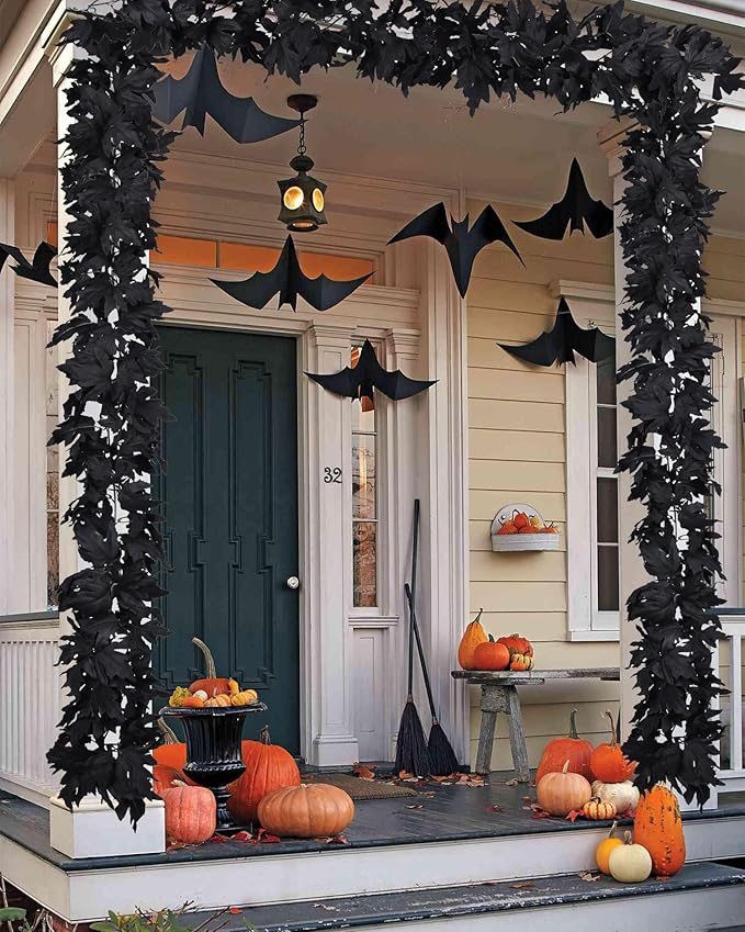 Lvydec 2 Pack Black Halloween Fall Maple Garland - 5.9ft/Piece Artificial Hanging Fall Leave Vines Garland Autumn Decor for Thanksgiving Home Wedding Party-Ruum Studio Home