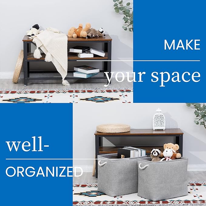 Bidtakay Collapsible Storage Bins for Clothes Large Grey Storage Baskets with Cotton Handles 17x12x15 In Set of 2 Fabric Cubby Storage Bins Livingroom Home Decorative Storage Organizer for Blankets-Ruum Studio Home