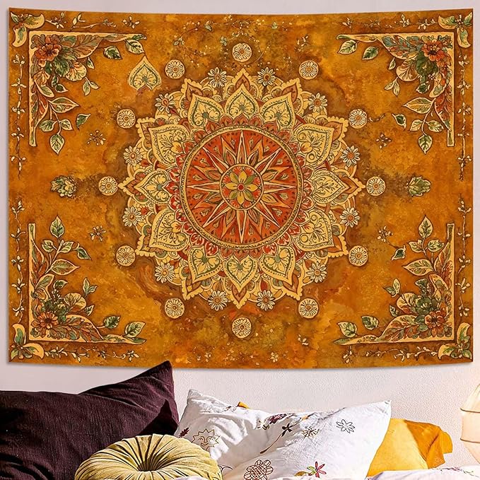 Lunerfex Floral Mandala Tapestry Boho Tapestry for Bedroom Brown Tapestries Wall Hanging Living Room Wall Art and Home Decor 70x90-Ruum Studio Home