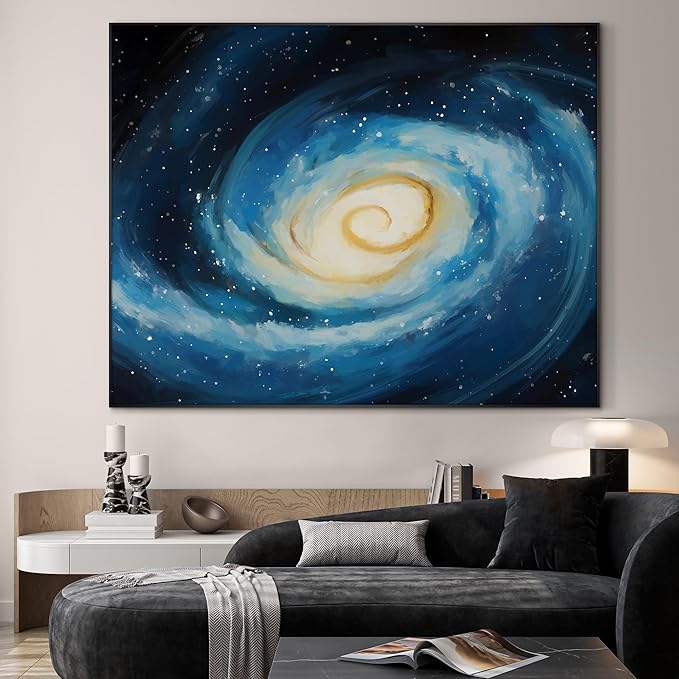 SIGNWIN 46"x60" Extra Large Framed Wall Art Spiral Galaxy Vivid Blue and Yellow Cosmic Space Illustration for Home Living Room Bedroom Decor (Frame Assembly Required)-Ruum Studio Home