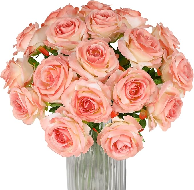 Pink Fake Roses Artificial Flowers - 10 Pcs Fake Artificial Roses Silk Flowers with Stems for Home Wedding Hotel Office Centerpiece Decor（Gradient Pink）-Ruum Studio Home