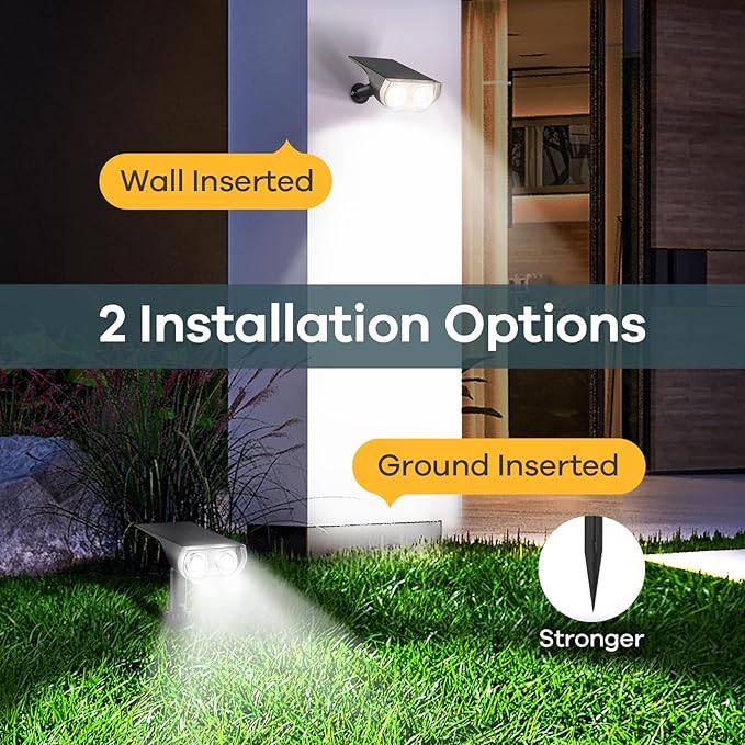 Linkind Solar Lights Outdoor Waterproof IP67, StarRay Dusk-to-Dawn Outdoor Solar Lights, 3 Lighting Modes Solar Spot Lights Outdoor for Garden, Yard, Landscape (Daylight, 2 Pack)-Ruum Studio Home