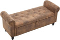 Furniliving 55” End of Bed Bench, Bedroom Bench with Button-Tufted, Large Upholstered Storage Ottoman Entryway Bench with Storage Shoe Cabinet Bench, for Bedroom, PU, Coffee-Ruum Studio Home
