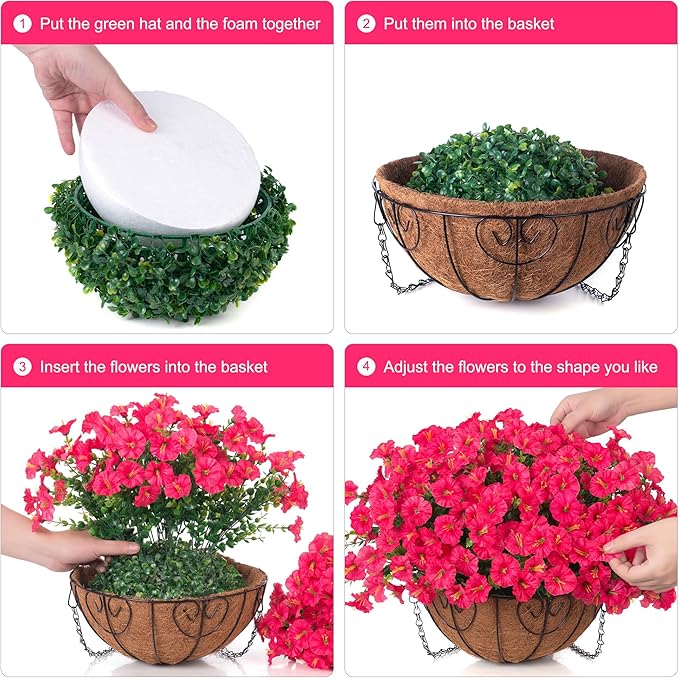 Artificial Faux Hanging Plants Flowers Basket for Outdoor Outside Spring Summer Decoration, Silk Morning Glory in Planter UV Resistant Look Real Fake Flower for Porch Patio Balcony Home Yard, Hot Pink-Ruum Studio Home