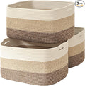 Large Storage Baskets for Organizing Shelves, Woven Cotton Rope Bins for Baby Nursery Organization, Book Toy Towel Organizer, 17"x13"x9.5", 3 Packs, Gradient Brown-Ruum Studio Home