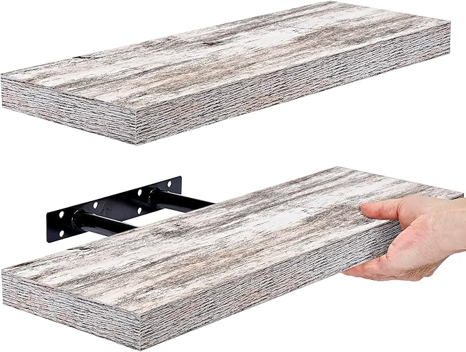 Sorbus Floating Shelves, Wall Shelves for Bedroom, Kitchen, Living Room, Bathroom Shelves Over The Toilet, Office, Home Decor, Farmhouse, 16 Inch Wall Mounted Rustic Floating Shelves for Wall, 2 Pack-Ruum Studio Home