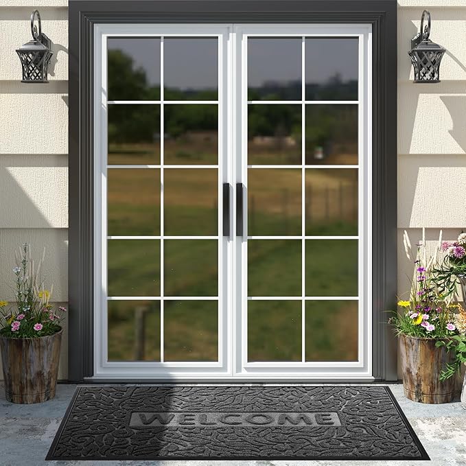 Yimobra Welcome Matt Outdoor 60x36, Waterproof All-Season Front Door Mat, All-Weather Doormat, Sturdy Natural Rubber, Fade Resistant, Low Profile, Easy Clean Patio Porch Entryway Mat, Grey-Ruum Studio Home