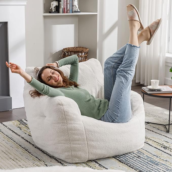 Recaceik Bean Bag Chairs, Tufted Soft Stuffed with Filler, Fluffy and Lazy Sofa, Imperial Lounger Giant Chair for Bedroom, Living Room, White-Ruum Studio Home