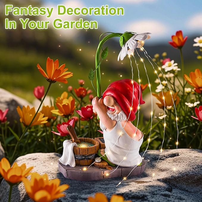 WINTS Garden Gnomes Outdoor Statue with Solar Lights,Bathing Funny Gnome Solar Garden Decorations for Lawn, Balcony,Yard,Patio Gnome Gifts for Mom-Ruum Studio Home