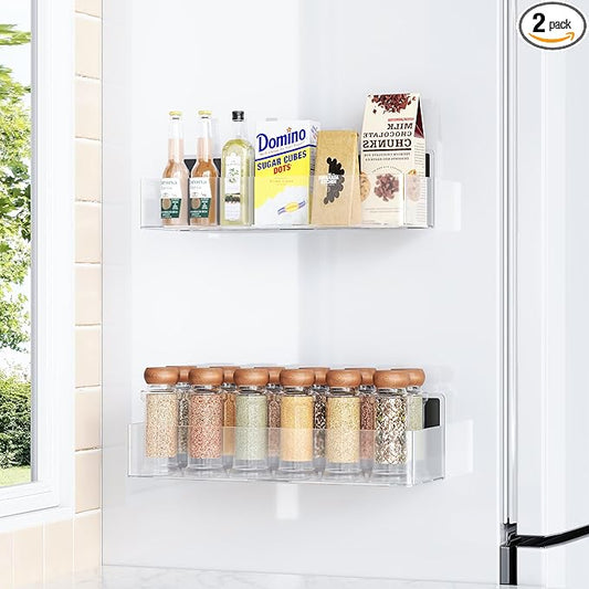 Magnetic Spice Rack for Refrigerator, Kitchen Organizer and Storage Shelf, Clear(2 Pack)-Ruum Studio Home