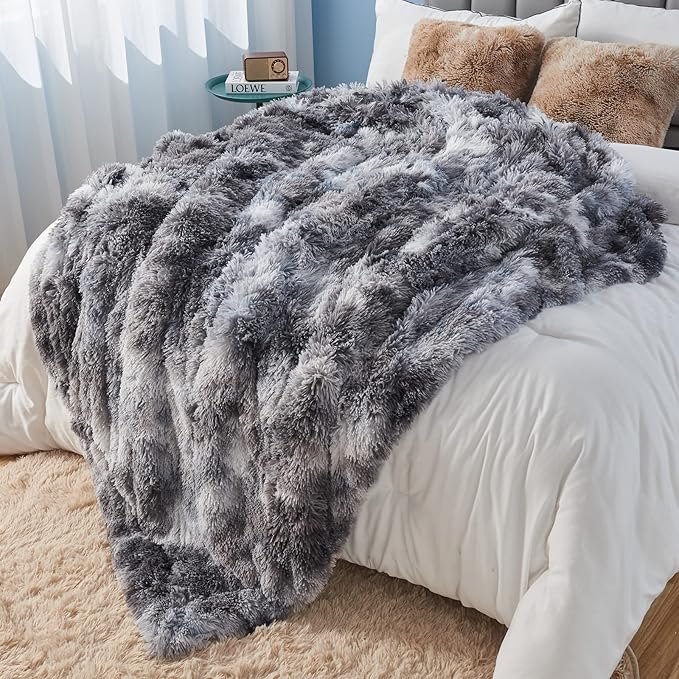 GONAAP Fuzzy Faux Fur Throw Blanket Tie-dye Marble Black Super Soft Cozy Plush Fuzzy Shaggy Blanket for Couch Sofa Bed (Tie-dye Marble Black, Throw(50"x60"))-Ruum Studio Home