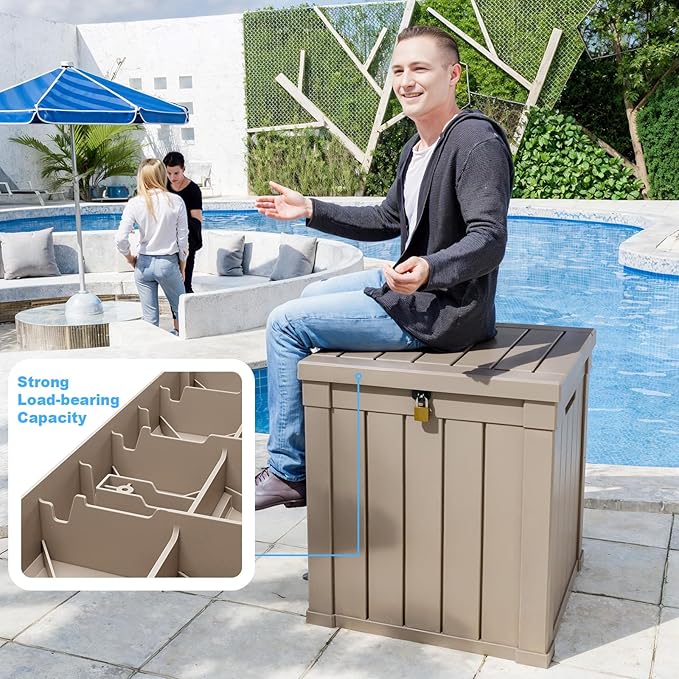 50 Gallon Deck Box Large Outdoor Storage for Patio Furniture,Outdoor Cushions,Garden Tools and Pool Supplies,Waterproof,Resin,Lockable(Grey)-Ruum Studio Home