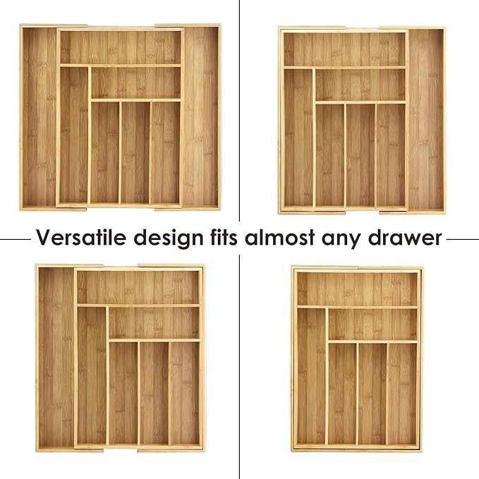 Totally Bamboo Kitchen Drawer Organizer, Expandable Silverware Organizer and Utensil Holder, 8 Compartments with Dividers-Ruum Studio Home