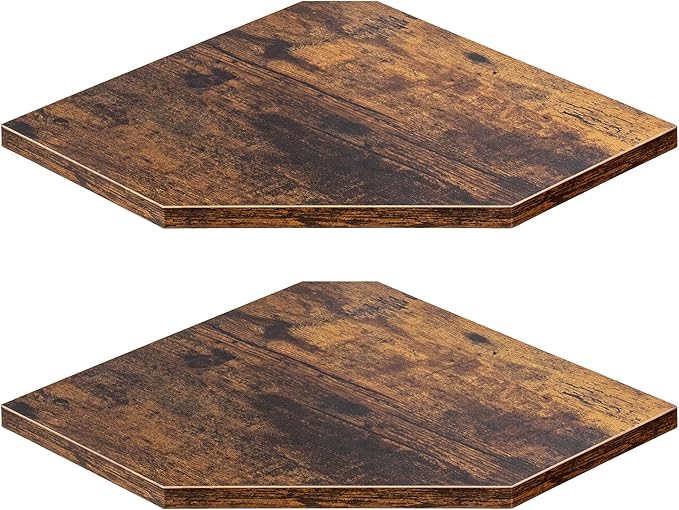 Corner Shelf Wall Mount, Floating Corner Shelves, Set of 2 Corner Wall Shelf Organizer, Rustic Wood Wall Storage Display Shelves for Living Room Bedroom Bathroom Kitchen, Rustic Brown-Ruum Studio Home