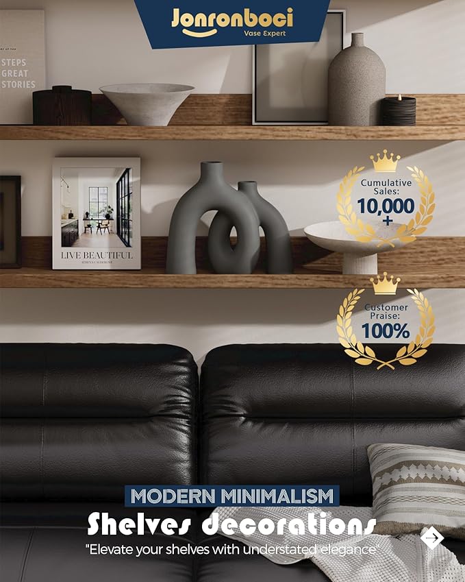 Hug Donut Decorative Vase Set - Dark Gray Modern Minimalism Industrial Style Vases Home Decor, Matte Ceramic Decorations for Living Room Shelf, Bookshelf Mantle Entryway Table or Console Décor(Gray)-Ruum Studio Home