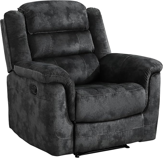 EBELLO Manual Recliner Chair, Soft Fabric Recliner Sofa with Overstuffed Armrest and Backrest for Living Room, Bedroom, Grey-Ruum Studio Home