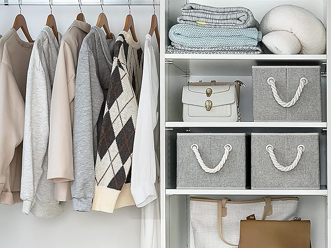 StorageWorks Storage Baskets for Shelves, Foldable Fabric Closet Storage Bins with Handles, Fabric Storage Bins Clothes Organizer, Gray, 3-Pack, Large-Ruum Studio Home