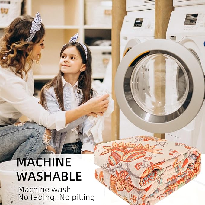 Boho Throw Blanket for Bed - 100% Pure Cotton Ultra Soft Rustic Quilt - Farmhouse Decor Bed Blankets, All Season Rustic Throw for Sofa Couch Chair(80''x 90'', Floral)-Ruum Studio Home