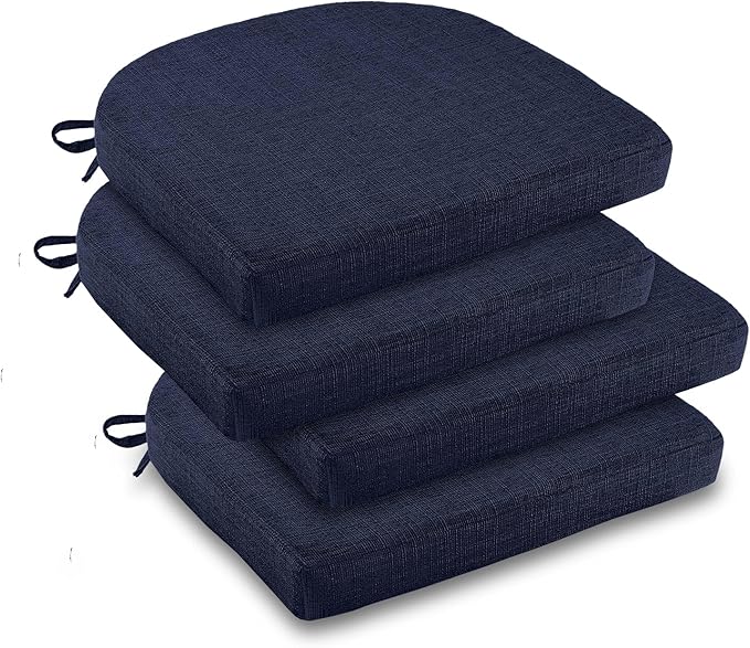 downluxe Indoor Chair Cushions for Dining Chairs, Soft and Comfortable Textured Foam Kitchen Chair Pads with Ties and Non-Slip Backing, 16" x 16" x 2", Navy, 4 Pack-Ruum Studio Home