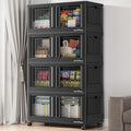 400Qt Stackable Storage Bins with Lids, 100Gal Closet Organizers and Storage Drawer, Plastic Collapsible Storage Bins with Doors, Heavy Duty Store Box Cabinet for Home Kitchen, 4Pack Black-Ruum Studio Home