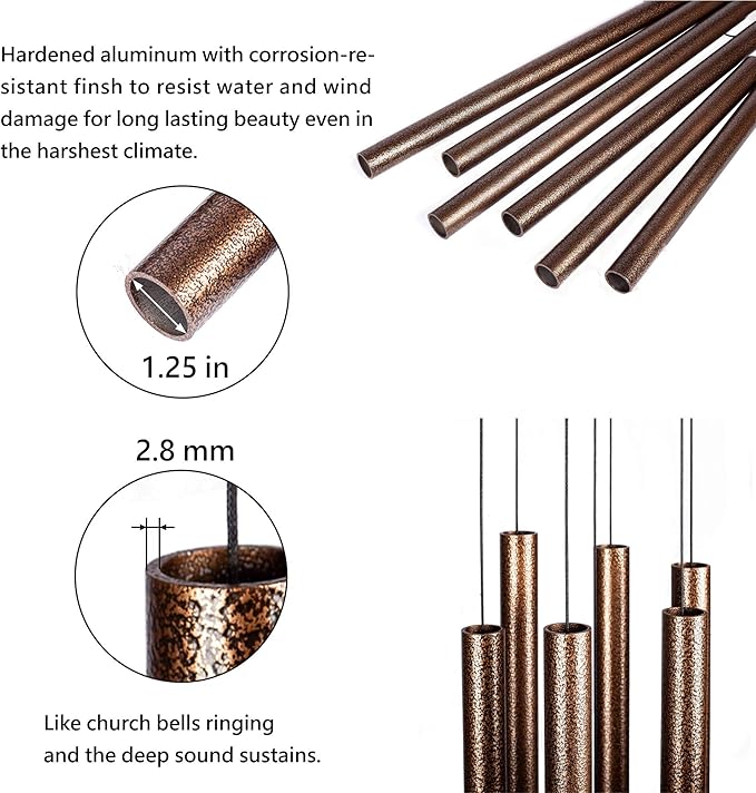 44 Inch Wind Chimes for Outside Deep Tone Sound Like Church Bell Rings Memorial Mother Day Copper Vein 1pcs Thickness of Tube is 2.8mm Taiwan Made-Ruum Studio Home