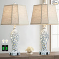 25'' Farmhouse Table Lamps Set of 2 for Living Room Bedroom, 2 USB Ports Rustic Vintage Nightstand Table Lamp with Nightlight, Hollow Out Resin Lamp for End Table (Bulbs Included)-Ruum Studio Home