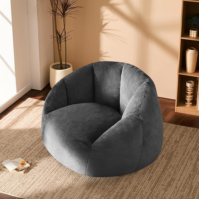 Giant Bean Bag Chair for Adults - Comfy Plush Round Shell Soft Accent Chair, Oversized Cozy Lounge Floor Sofa Reading Chair, Mini Couch for Living Room, Bedroom & Game Rooms, Gray-Ruum Studio Home