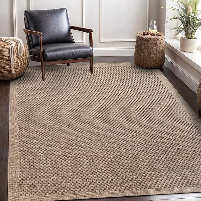 CAMILSON Easy Jute Rug 5x7, Indoor Outdoor Natural Color Fiber Area Rugs for Living Room Patio and Kitchen Rug, Sisal Boho Woven Design, Easy-Cleaning, Washable Outside Carpet Alfombras (5 x 7)-Ruum Studio Home