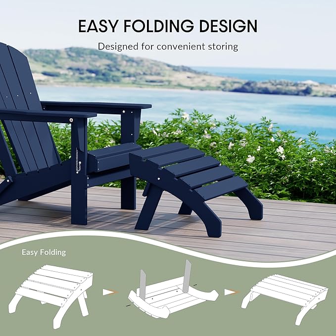 WestinTrends Dylan Outdoor Patio HDPE Adirondack Ottoman Footrest, Navy Blue-Ruum Studio Home