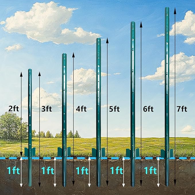 ARIFARO Fence Posts 5 Feet Sturdy Duty Metal Fencing Fencing Poles, Pack of 10, No Dig Garden T Post for Wire Fencing Steel Poles for Yard, Outdoor Wire-Ruum Studio Home