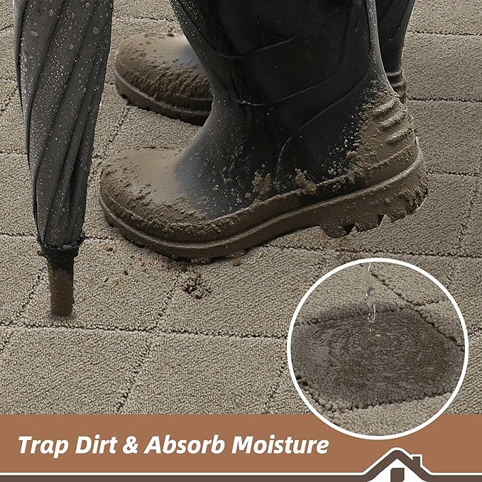 BEQHAUSE Dirt Trapper Door Mat 24" x 60", Doormat Non-Slip Entryway Rugs Washable, Dog Door Mat Stain Resistant and Absorbent Welcome Floor Mat for Front Back Door, Muddy Wet Shoes & Paws, Beige-Ruum Studio Home