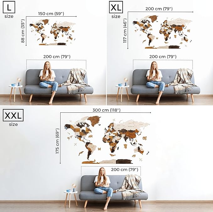 HYPERI Multilayered 3D Wooden World Map Wall Decor, Wood Art Wall Decor, Mapa Mundi Para Pared, World Maps and Push Pins, Valentine's Day Gifts For Dad, Mom, Boss, Husband, Wife (XX-Large)-Ruum Studio Home