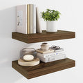 Marsmiles 16" Floating Shelves for Wall, Wooden Shelves with Invisible Brackets Set of 2, Rustic Farmhouse Wall Mounted Shelf for Kitchen Bathroom Living Room Study, Walnut-Ruum Studio Home