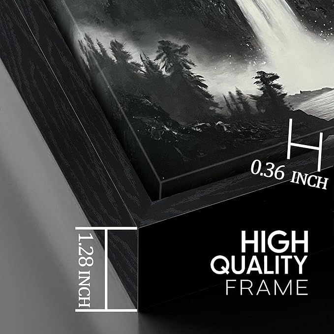 Hand Painted Mountains Painting for Living Room - Waterfall Canvas Wall Art for Office - Large Framed Wall Art Bedroom Size 29" x 59"-Ruum Studio Home