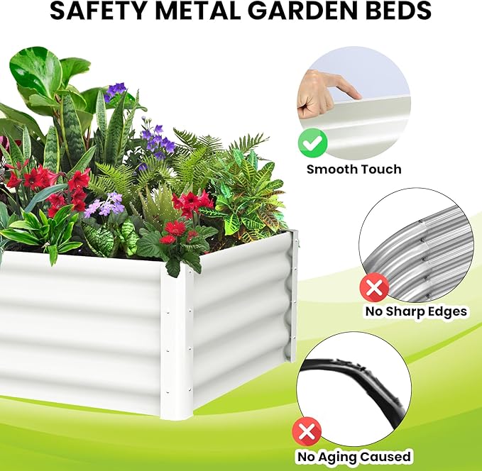 Galvanized Raised Garden Bed Outdoor, 2 Pcs 6x3x1FT Outdoor Large Planter Raised Beds Open Base with Safety Edge and Glove for Vegetables Flowers Ground Planter, White-Ruum Studio Home