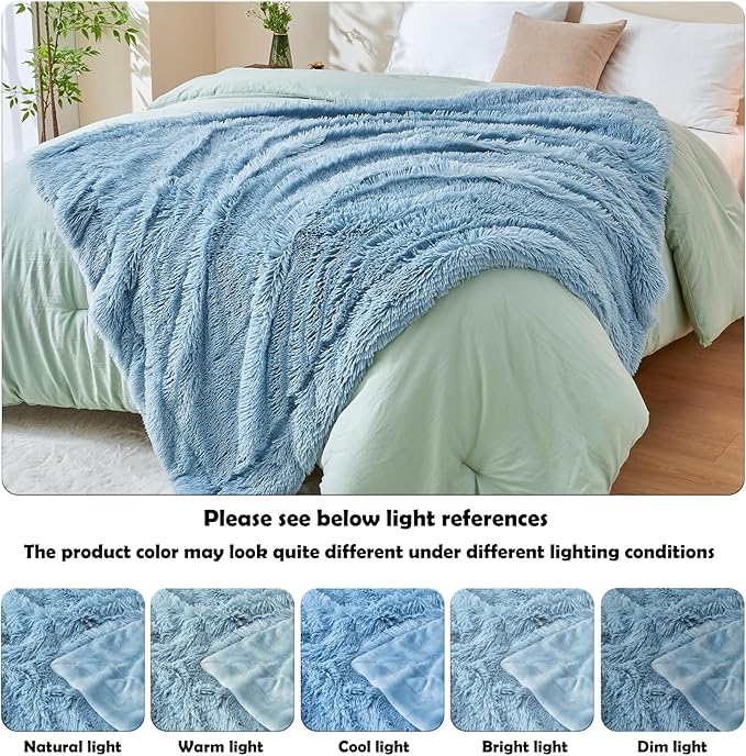 GONAAP Fuzzy Faux Fur Throw Blanket Twin Size Light Blue Super Soft Cozy Plush Fuzzy Shaggy Blanket for Couch Sofa Bed (Light Blue, Twin(60"x80"))-Ruum Studio Home