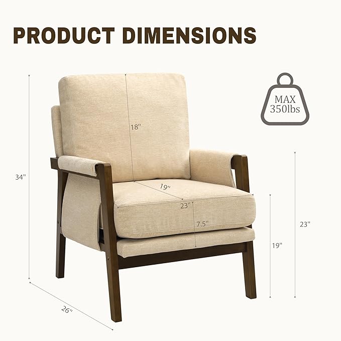 Modern Accent Chairs Set of 2 for Living Room Mid Century Arm Chairs Upholstered Bedroom Chairs Comfy Lounge Chairs with Solid Wood Frame, Beige-Ruum Studio Home